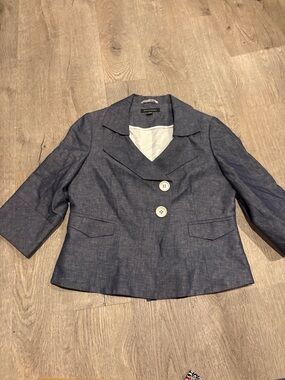 Periphery Size 12 Denim Navy Cropped Two-Button Blazer